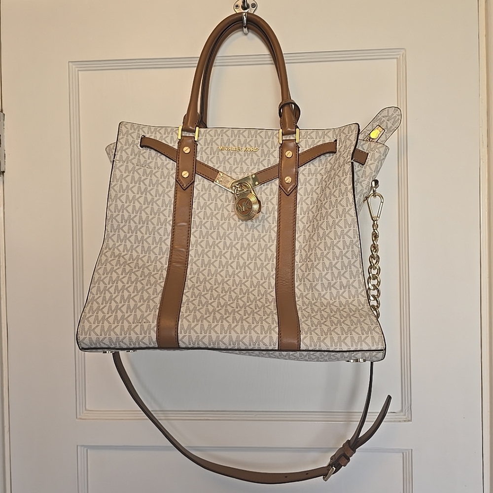 Michael Kohrs Nouveau Hamilton Large Logo and Leather Satchel Style# 30F9G0HS3BT